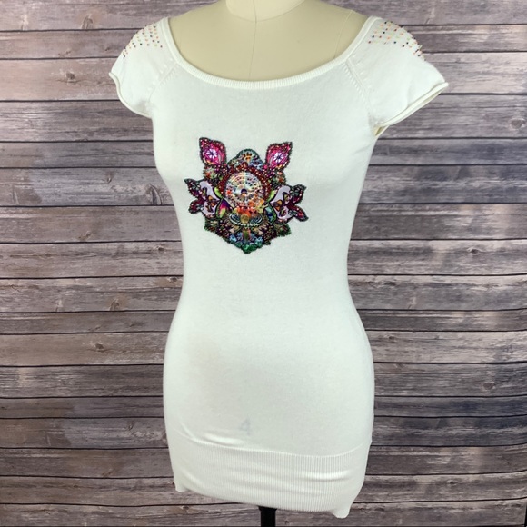 Oilily Sweaters - Oilily Cream Beaded Scoop Neck Sweater